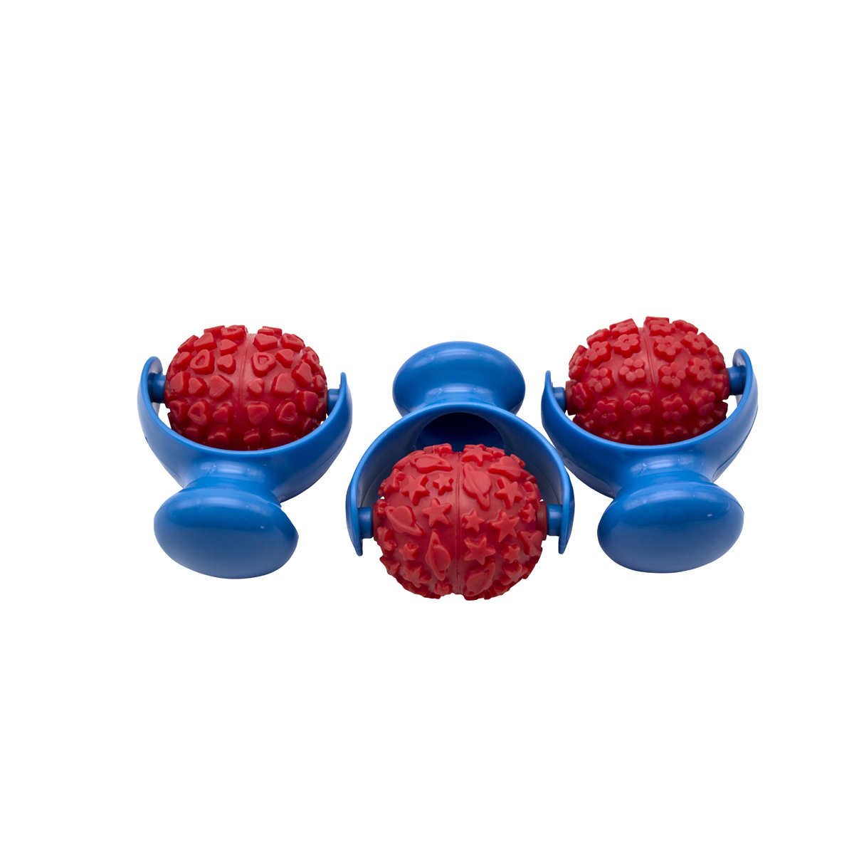Kauspielzeug, Balls mit Muster, Rote Bälle, Gummi-Design, Spielzeug-Fitnessball, Kauspielzeug, Gummi-Bälle, Schnull-/Snackball, Blaue Halterung, Runde Bälle mit Noppen