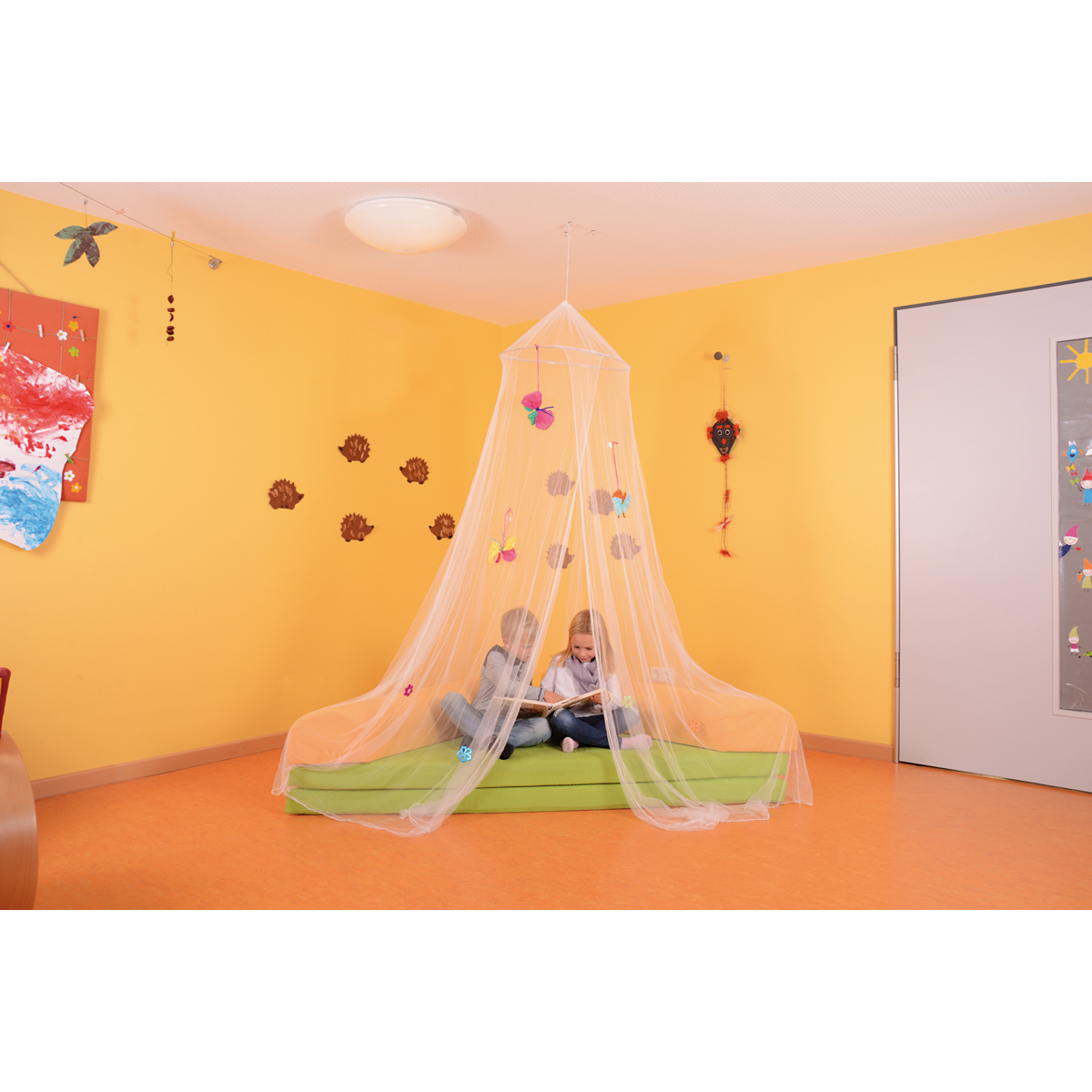Kinderbett, Moskitonetz, Vorhang, Kinderzimmer, Netz, Kinderzimmer, Kuschelecke, Moskito-Netz, Bettmatratze, Gelb-Orange Raum