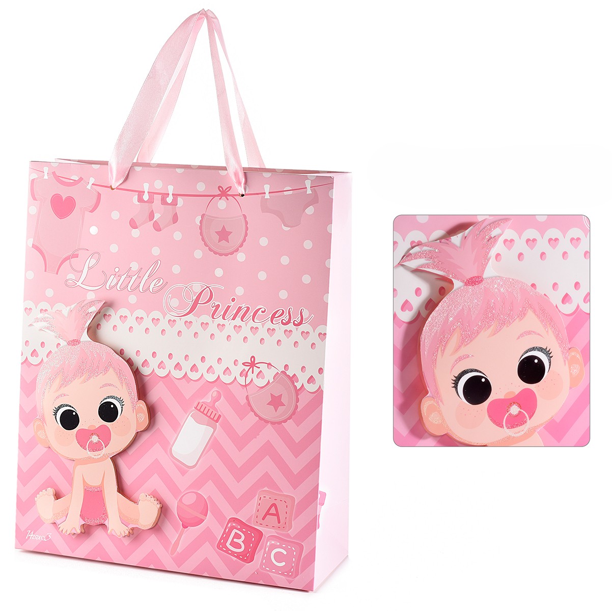 Geschenktüte mit 3D-Babymotiv mittelgroß - rosa Geschenktüte mit 3D-Babymotiv mittelgroß - rosa