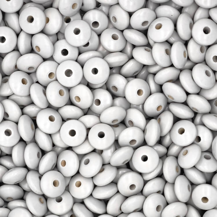 Linsen-Perlen • Holzlinsen 14mm • 50 Stück weiß 56 auf Lager