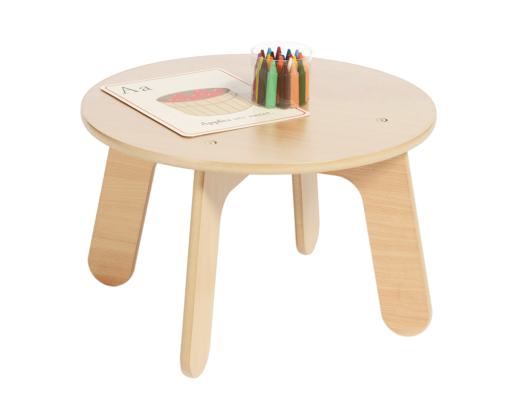 Kinder-Teetable, Holz, runder Tisch, Becher mit Stiften, Papiere auflegen, Kindertisch, Holztisch, Rundtisch, Kindermöbel, Becher mit Stiften