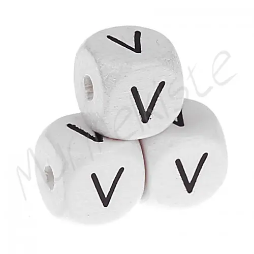 Buchstabenperlen weiß 10x10mm geprägt V 754 auf Lager