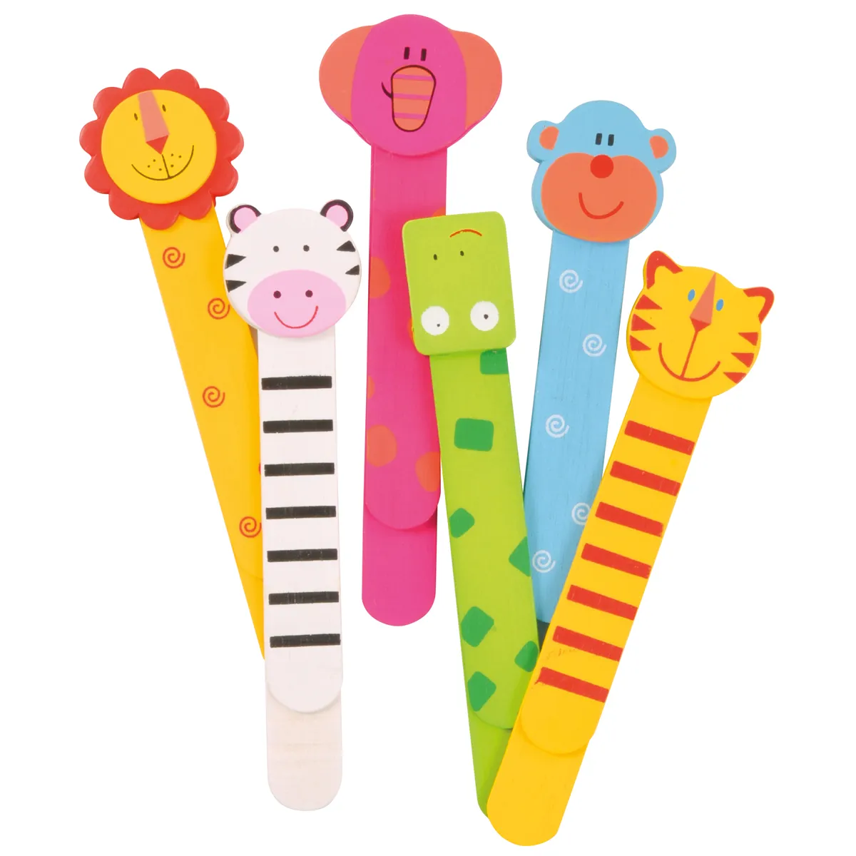 Kinderlänkchen, Holzclip, Tiermuster, Bunt, Piano‑Motiv, kinder, piano, zebra, katze, affe, elefant, holz, bunt, klemmbrett, stickers
