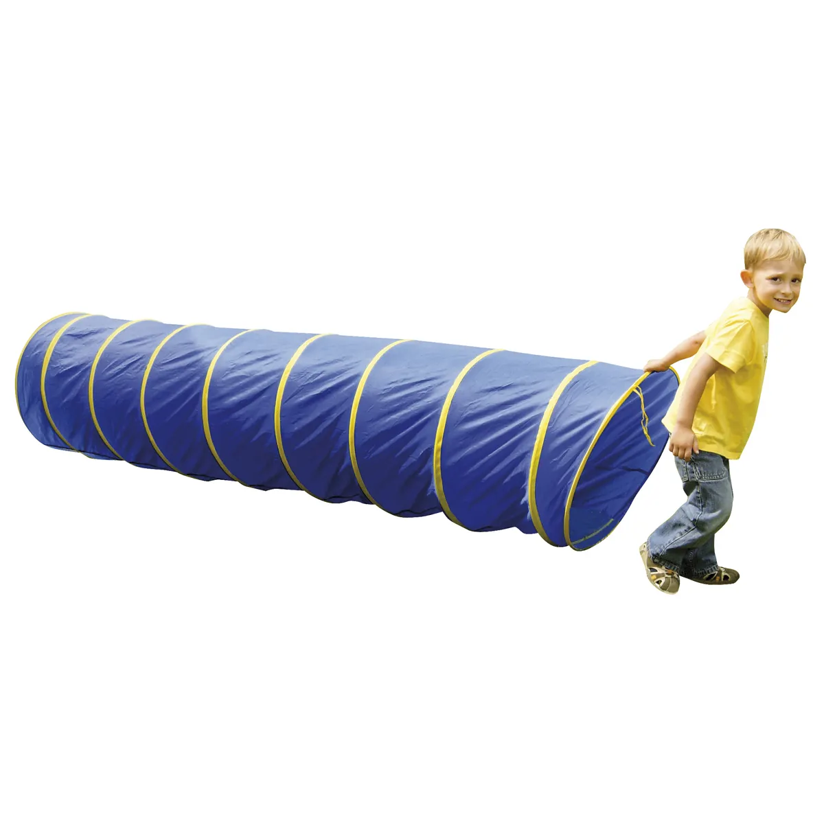 Kinder-Tunnel, Spieltunnel, Hülsenform, blau, gelb, Schlauchbahn, Kinder-Spielrodel, Tunnel-Spielröhre, blau, gelb