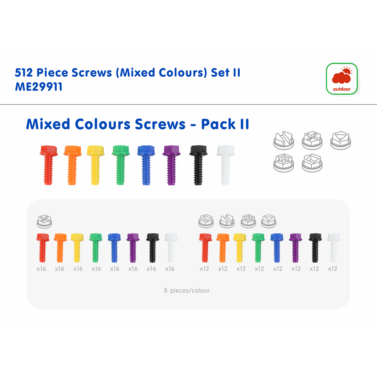 schrauben, bunte schrauben, gemischte farben, packung, 8 stück pro farbe, Schrauben, bunte Farben, Packung, bunte Befestigungen, Kunststoffschrauben