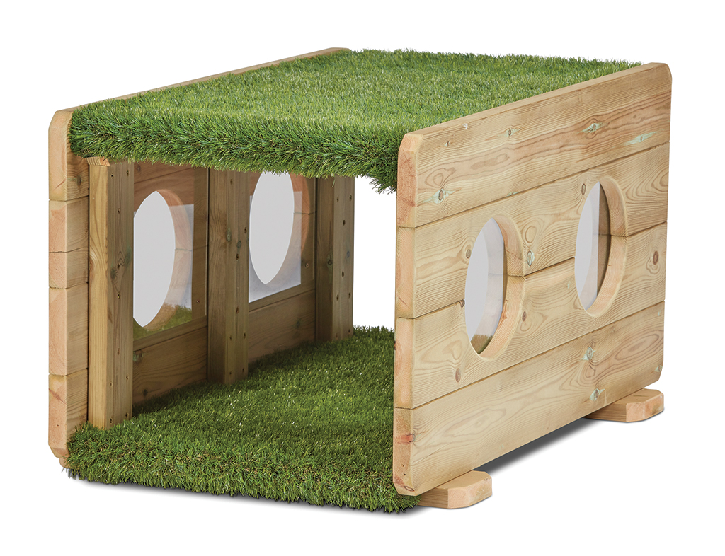 holz, holzbox, spielhaus, tunnel, grün, Holzspielhaus, Kletterturm, Garten, Rasen/Gras, Löcher Fenster