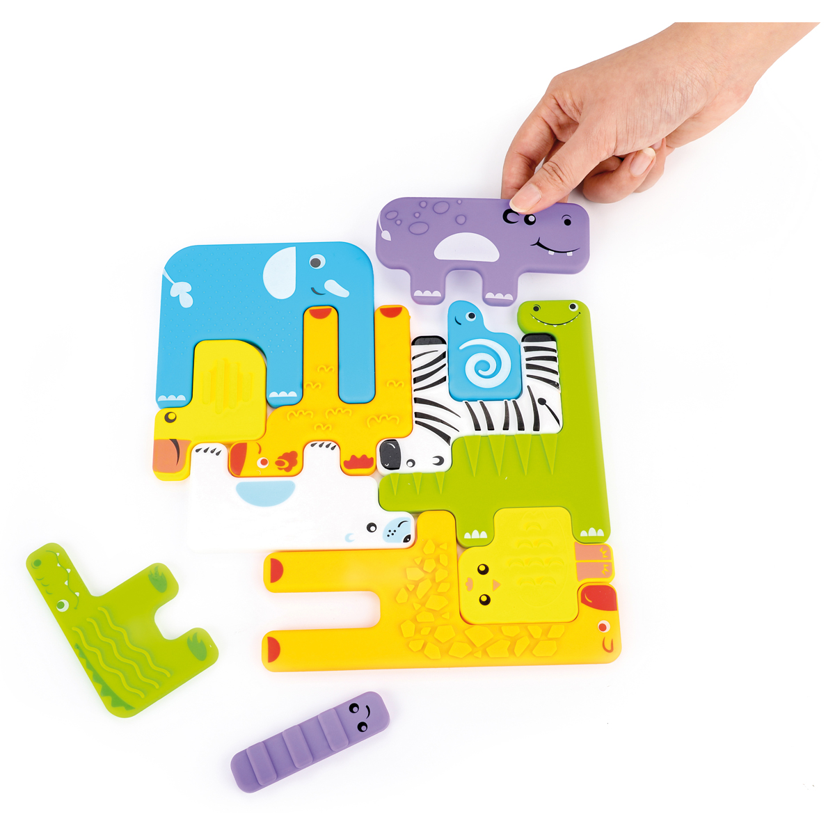 Puzzle, Elefant, Zebra, Giraffe, bunt