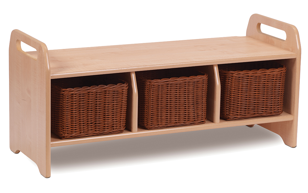 Holzsideboard, Aufbewahrungsregal, Korbbehälter, 3 Fächer, naturholz, Holzregal, Wandregal, Aufbewahrung, Korbablage, 3-teiliges Regal