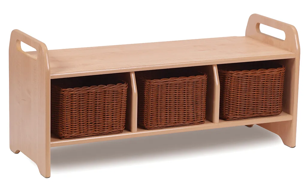 Holzsideboard, Aufbewahrungsregal, Korbbehälter, 3 Fächer, naturholz, Holzregal, Wandregal, Aufbewahrung, Korbablage, 3-teiliges Regal