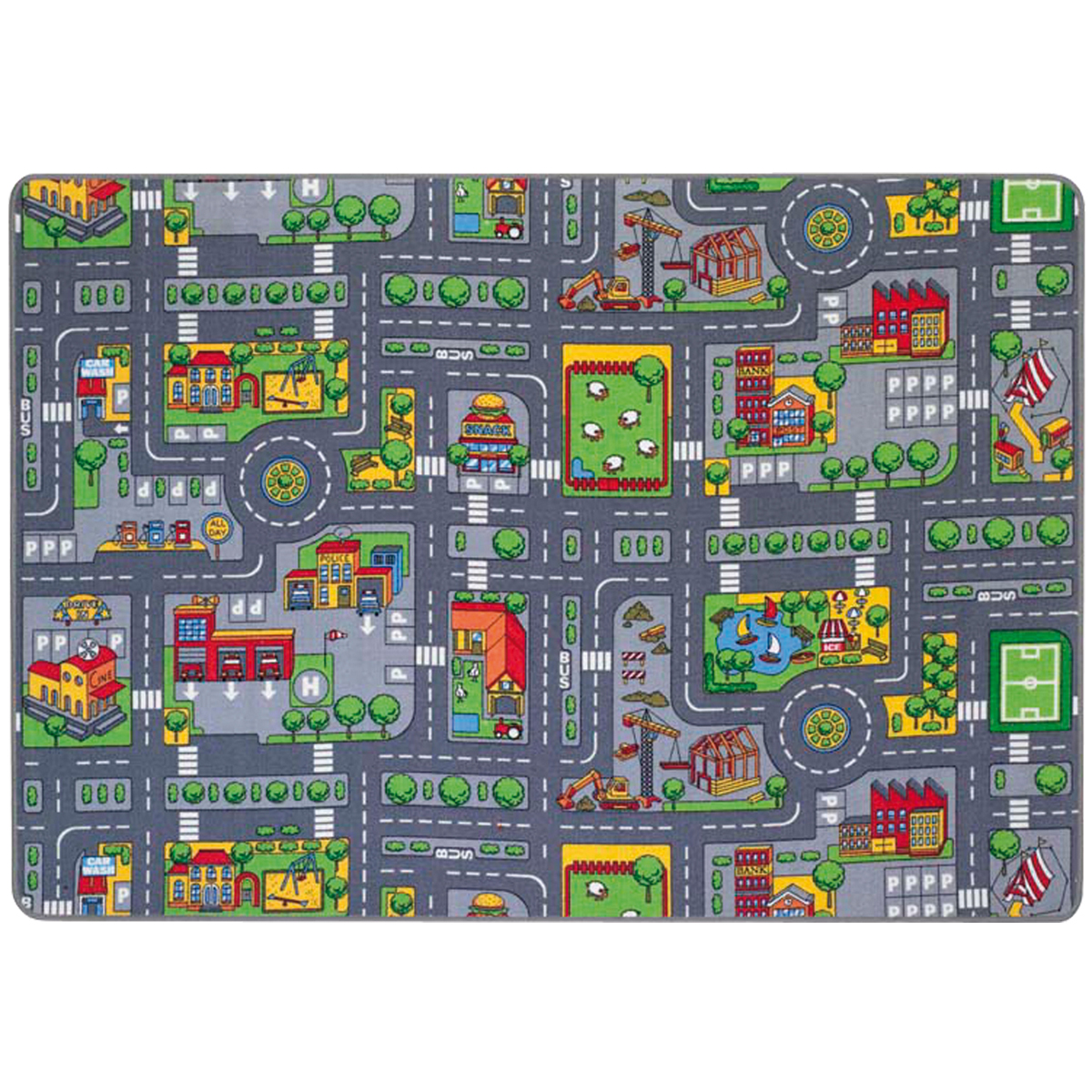 Spielmatte, Stadtplan, Straßenlayout, Autos, Grünflächen