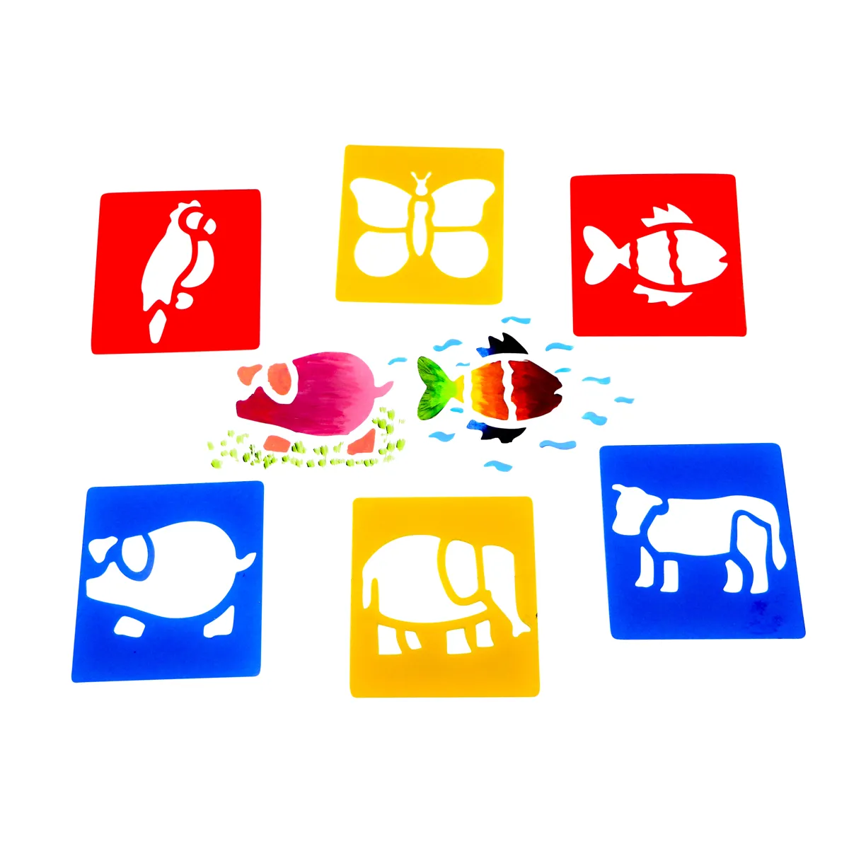 spielkarten, tiere, fisch, bienchen, unterwasser motifs, stufenartige tiere, fischsymbole, schmetterlingssymbol, bunte kacheln, tierensilhouetten