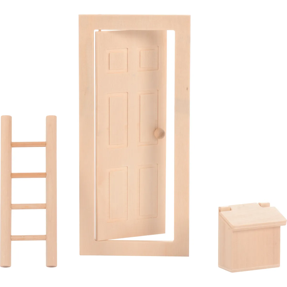Holzspielzeug, Tür, Fenster?, Schrank?, Miniaturset, Holztür, Tür, Holzspielzeug, Treppe, Kasten/Schrank