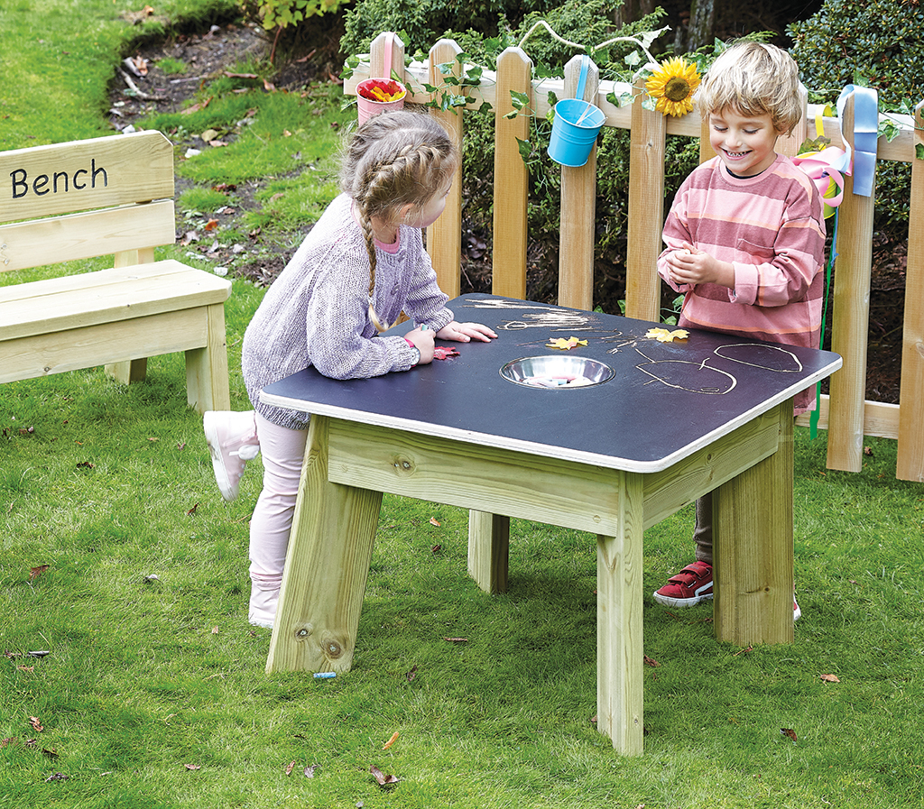 Kindertisch, Holztisch, Kreidetisch, Außenspiel, Holzspielplatz, Kindertisch, Spieltafel, Outdoor, Holz, Tischplatte
