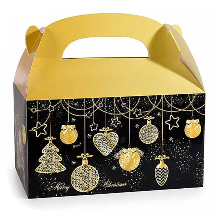 Weihnachtsbox mit Henkel • aus Papier schwarz-gold 12 in stock 