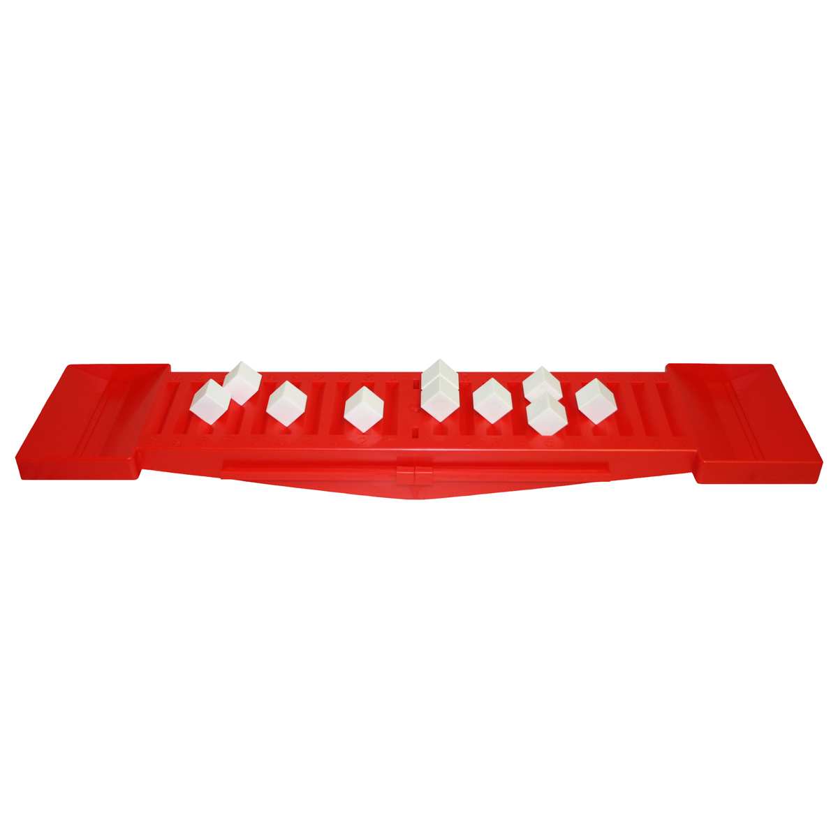 Kegelschiene, Kegelbahn, Kegelspiel, Weiße Würfel, Spielleiste, Bausatz, Kugeln, Rote Bahn, Sortierbahn, Baustein-Set