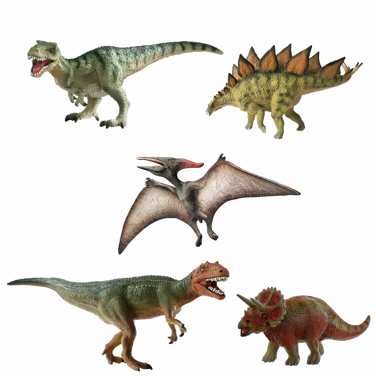 Tyrannosaurus, Stegosaurus, Pterosaur, Triceratops, Allosaurus