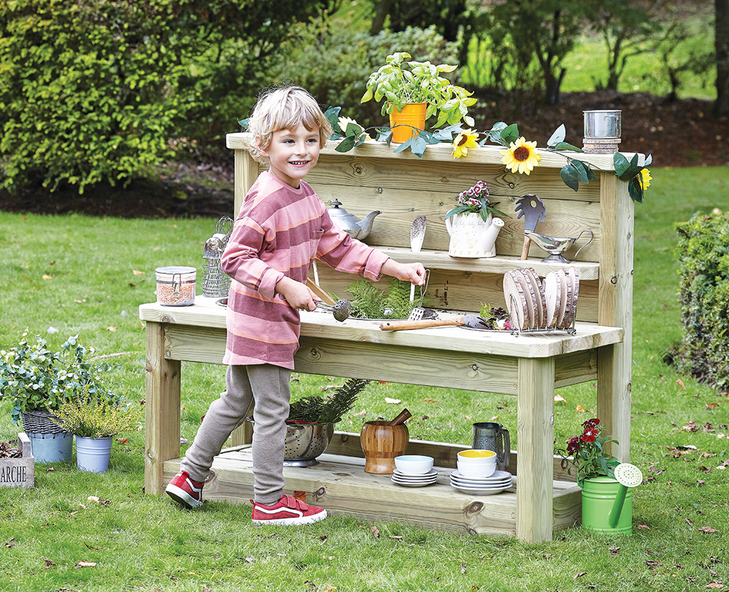 Kinderwerkbank, Holzwerkbank, Garten-Spielzeug, Küche im Freien, Sonnblumen-Dekoration, Kinderwerkbank, Spielküche, Gartenwerkzeug, Holzwerkbank, Kinderspielzeug