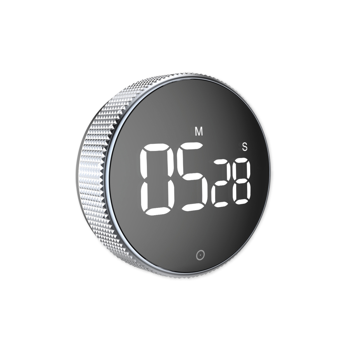 digitaler Thermometer, Temperaturanzeige, Knopf, runder Bildschirm, Metallrahmen, digitaler thermometer, Thermometer, LCD-Display, runder Ziffernring, gerändelte Rand