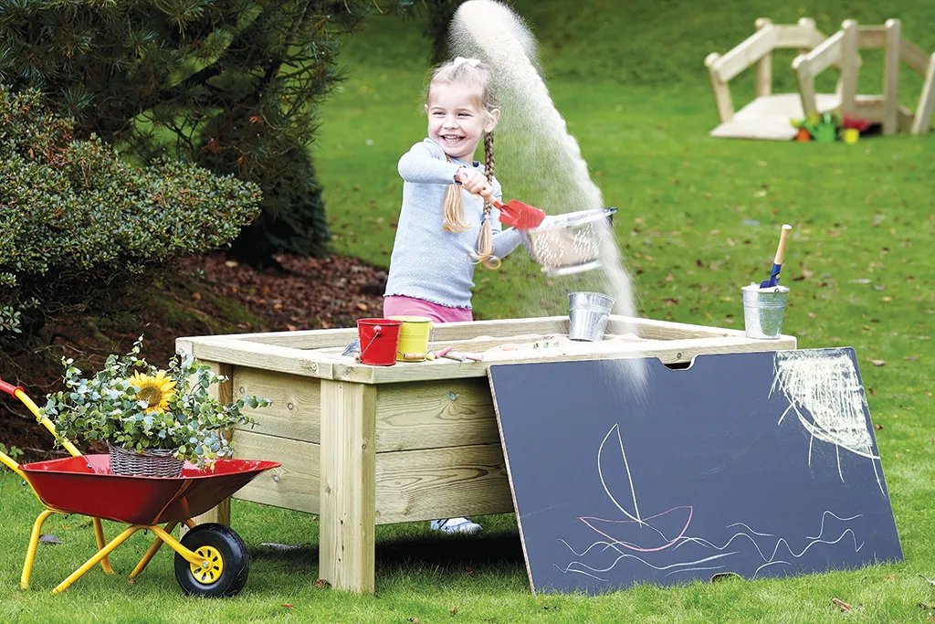 Kinderspielset, Sandkasten, Wasserbahn, Holzwerkbank, Malboard, Sandkasten, Spielzeug, Schaufel, Kunstwerkbrett, Puppenspiel