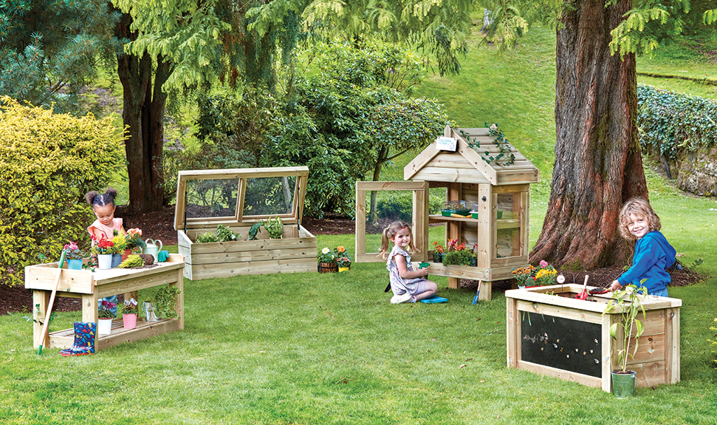 Kinecton Gartenspiel, Kübelpflanzenkasten, Holz Beet, Kleintierhaus, Gartenset Holz, Gartenspiel, Kleines Gewächshaus, Holzwerkbank, Gartenset, Spielturm