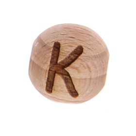 Letter beads 12mm with laser engraving - drilled horizontally 'K' 55 in stock 