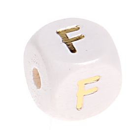 Buchstabenperlen weiss-gold 10mm x 10mm 'F' 304 auf Lager