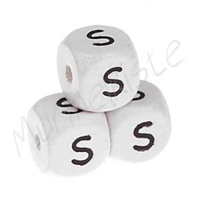 Letter beads white 10x10mm embossed 'S' 262 in stock 