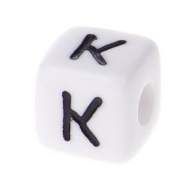 Plastic letter cube 10x10mm white/black - 10 pcs 'K' 125 in stock 