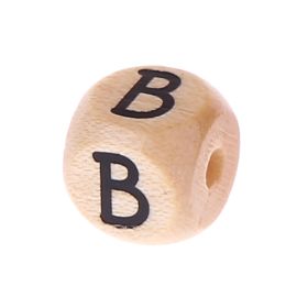 Letter beads letter cube wood embossed 10mm 'B' 46 in stock 