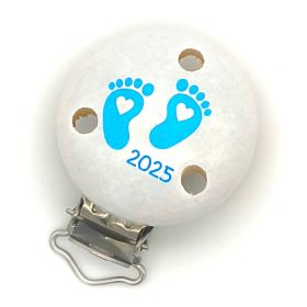 Schnullerclip Babyfüße 2025 'weiß-babyblau' 16 auf Lager