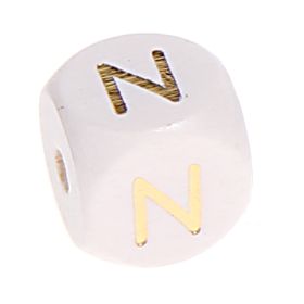 Buchstabenperlen weiss-gold 10mm x 10mm 'N' 176 auf Lager