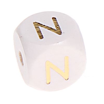 Buchstabenperlen weiss-gold 10mm x 10mm 'N' 147 auf Lager