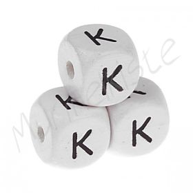 Letter beads white 10x10mm embossed 'K' 727 in stock 