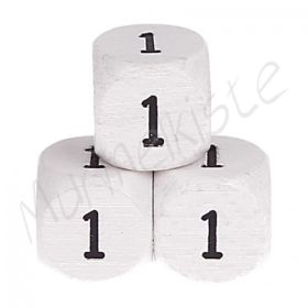 Letter beads white 10x10mm embossed '1' 737 in stock 