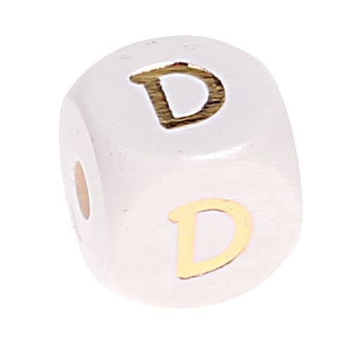 Buchstabenperlen weiss-gold 10mm x 10mm 'D' 236 auf Lager