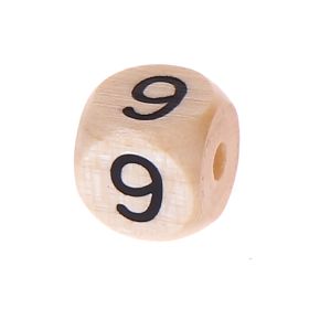 Zahlenperlen Zahlenwürfel Holz 10 mm geprägt '9' 75 auf Lager