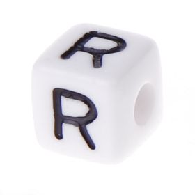 Buchstabenwürfel Kunststoff 10x10mm weiß/schwarz • 10 Stk 'R' 244 auf Lager