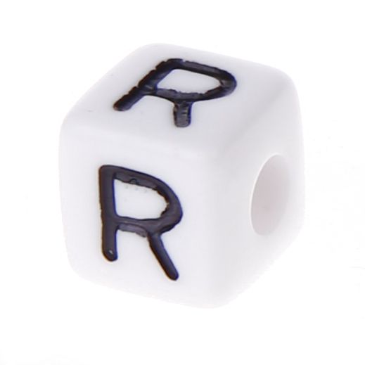 Buchstabenwürfel Kunststoff 10x10mm weiß/schwarz • 10 Stk 'R' 344 auf Lager
