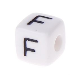 Plastic letter cube 10x10mm white/black - 10 pcs 'F' 366 in stock 