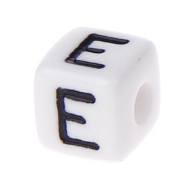 Buchstabenwürfel Kunststoff 10x10mm weiß/schwarz • 10 Stk 'E' 195 auf Lager