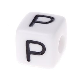 Plastic letter cube 10x10mm white/black - 10 pcs 'P' 529 in stock 