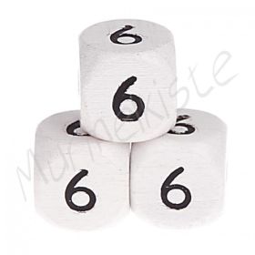 Letter beads white 10x10mm embossed '6' 508 in stock 