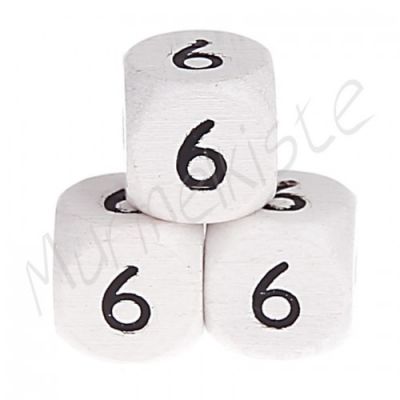 Buchstabenperlen weiß 10x10mm geprägt '6' 441 auf Lager