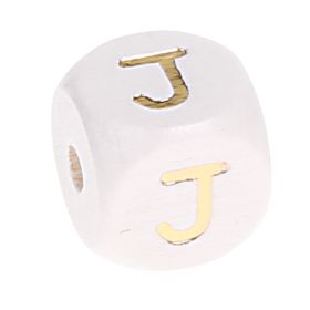 Buchstabenperlen weiss-gold 10mm x 10mm 'J' 256 auf Lager