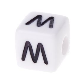 Plastic letter cube 10x10mm white/black - 10 pcs 'M' 84 in stock 