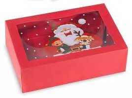 Rote Papier-Geschenkbox mit Sichtfenster Weihnachten 'Weihnachtsmann' 0 auf Lager