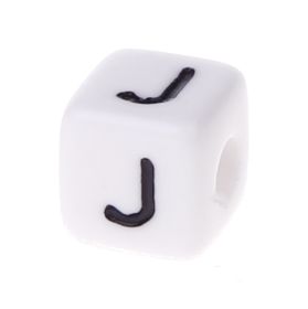 Buchstabenwürfel Kunststoff 10x10mm weiß/schwarz • 10 Stk 'J' 213 auf Lager