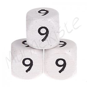 Letter beads white 10x10mm embossed '9' 389 in stock 