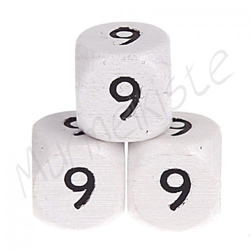 Buchstabenperlen weiß 10x10mm geprägt '9' 403 auf Lager