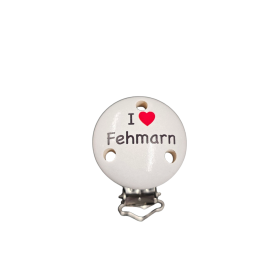 Schnullerclip "I ♥ Fehmarn" 'weiß-rot' 20 auf Lager